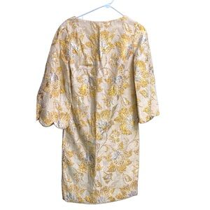 VINTAGE 60s sheath dress cream w/ shimmer gold and silver design work handmade